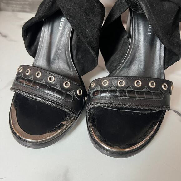 Barbara Bui Black Leather Grommet Buckle Gladiator Heels Size 37.5 - Picture 5 of 12